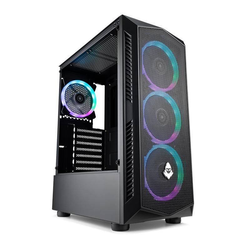 Gabinete Gamer Mancer Aerostorm, RGB, MID-Tower, Lateral de Vidro, Preto.